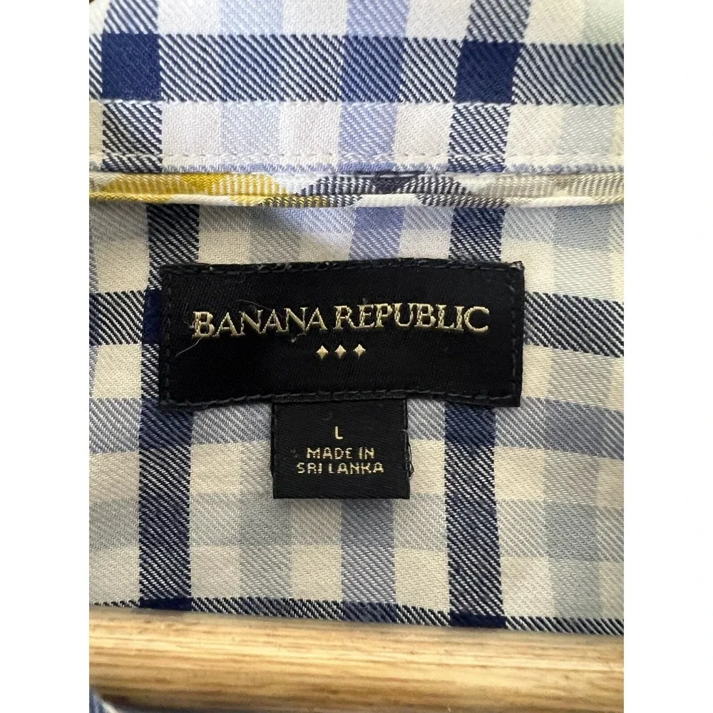 Banana‎ Republic Shirt Men's Large Blue Plaid Button Up 2 Pockets Casual